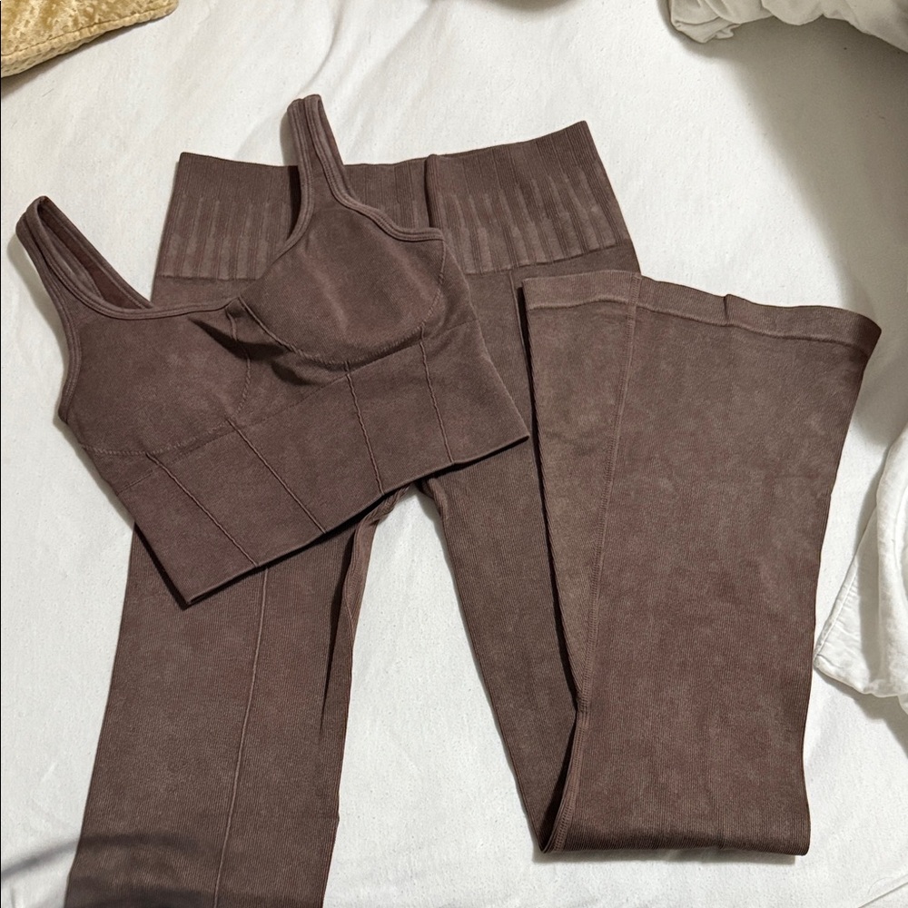 Fashion Nova Chocolate Brown Leggings and Crop Top Set